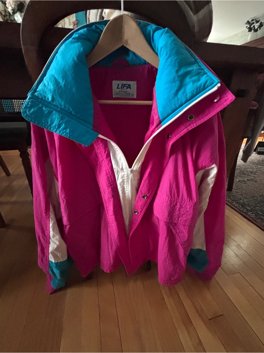 Vintage 80s Neon Colourblock Windbreaker Jacket Pink Teal White Retro Ski Y2K